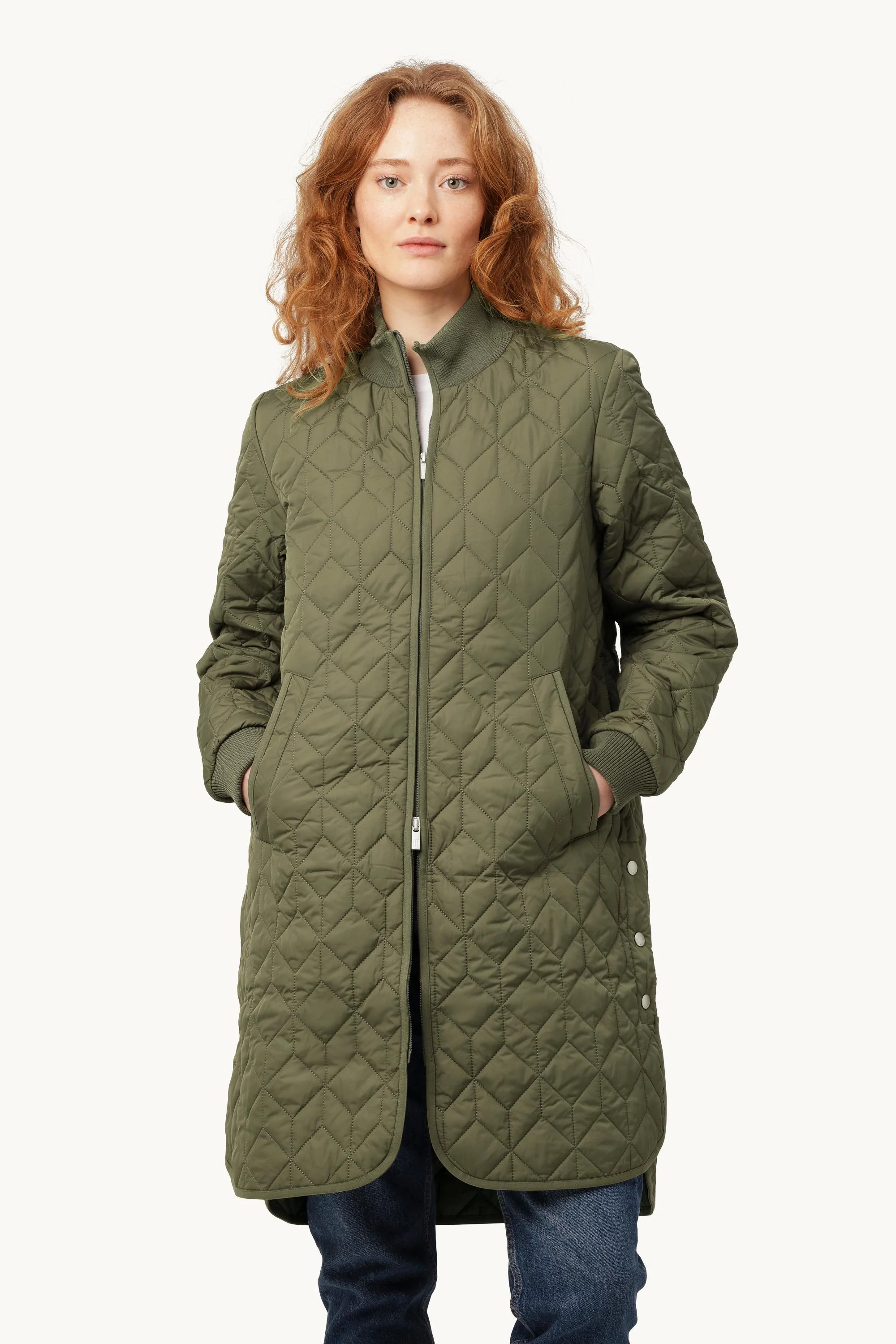 Long Padded Quilt Jacket - Army - Image 2
