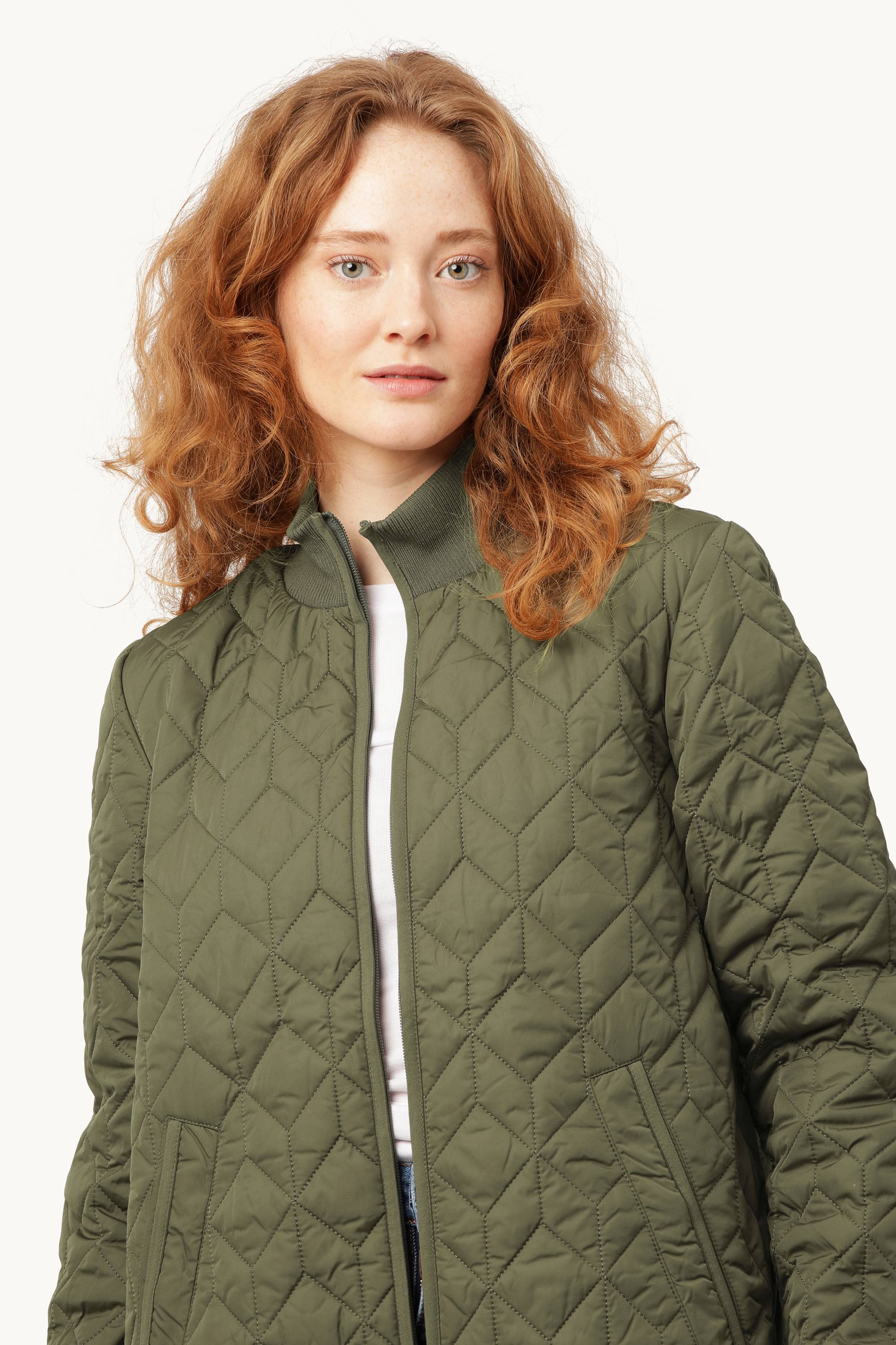 Long Padded Quilt Jacket - Army - Image 4