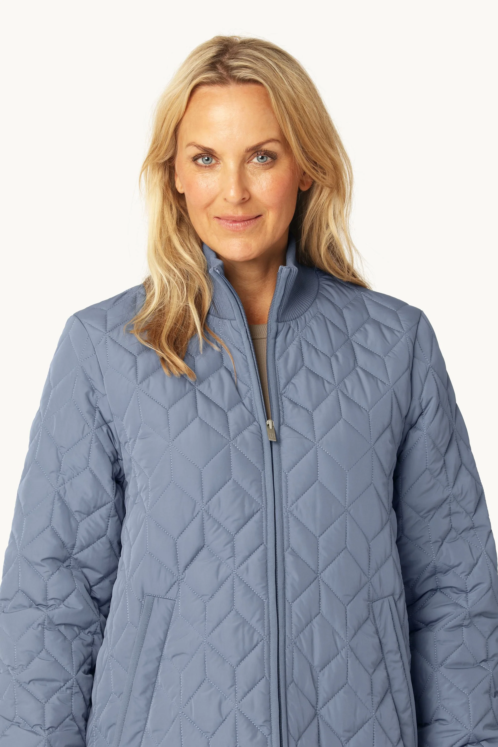 Long Padded Quilt Jacket - Grey Blue - Image 3