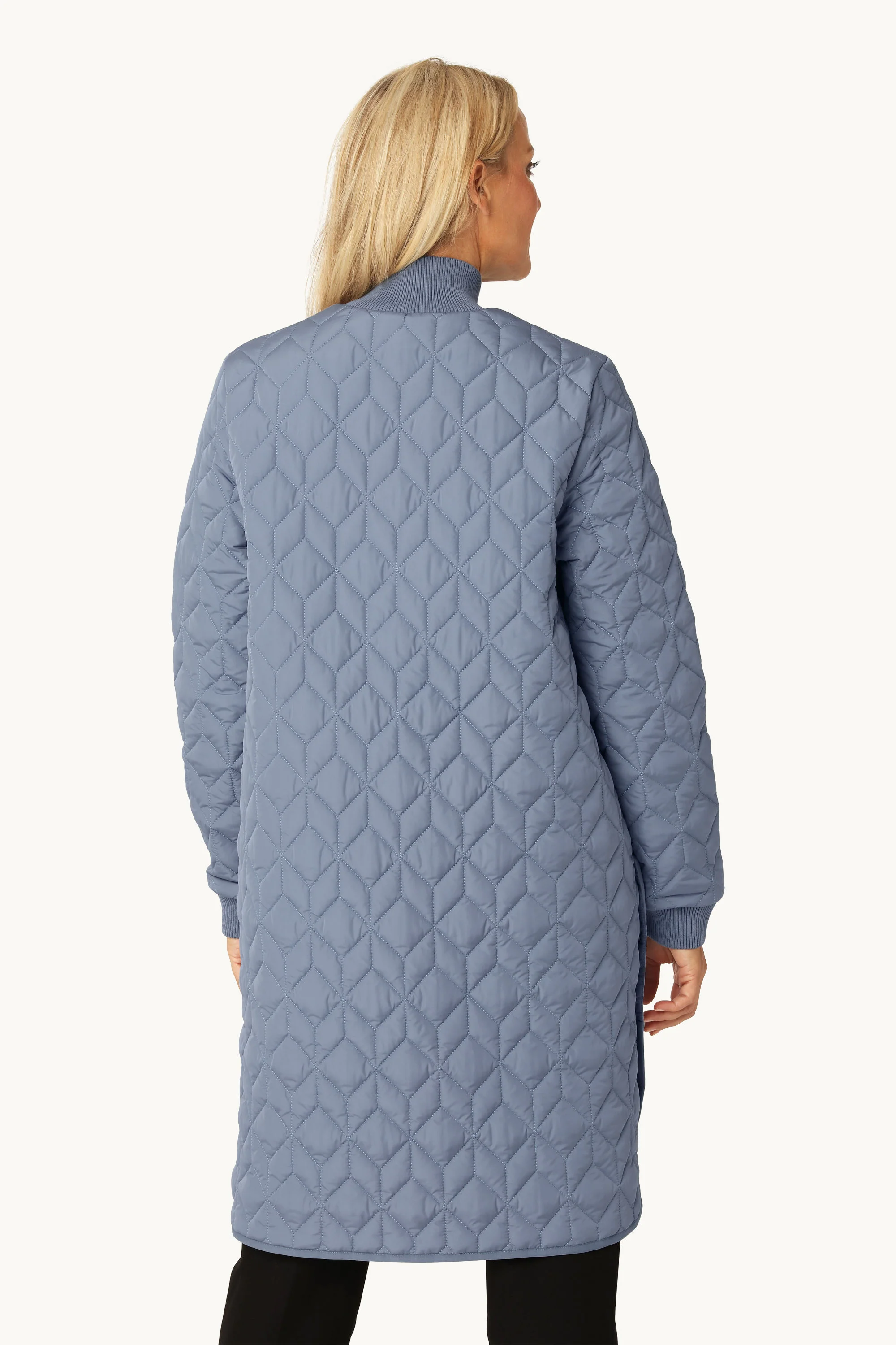 Long Padded Quilt Jacket - Grey Blue - Image 4