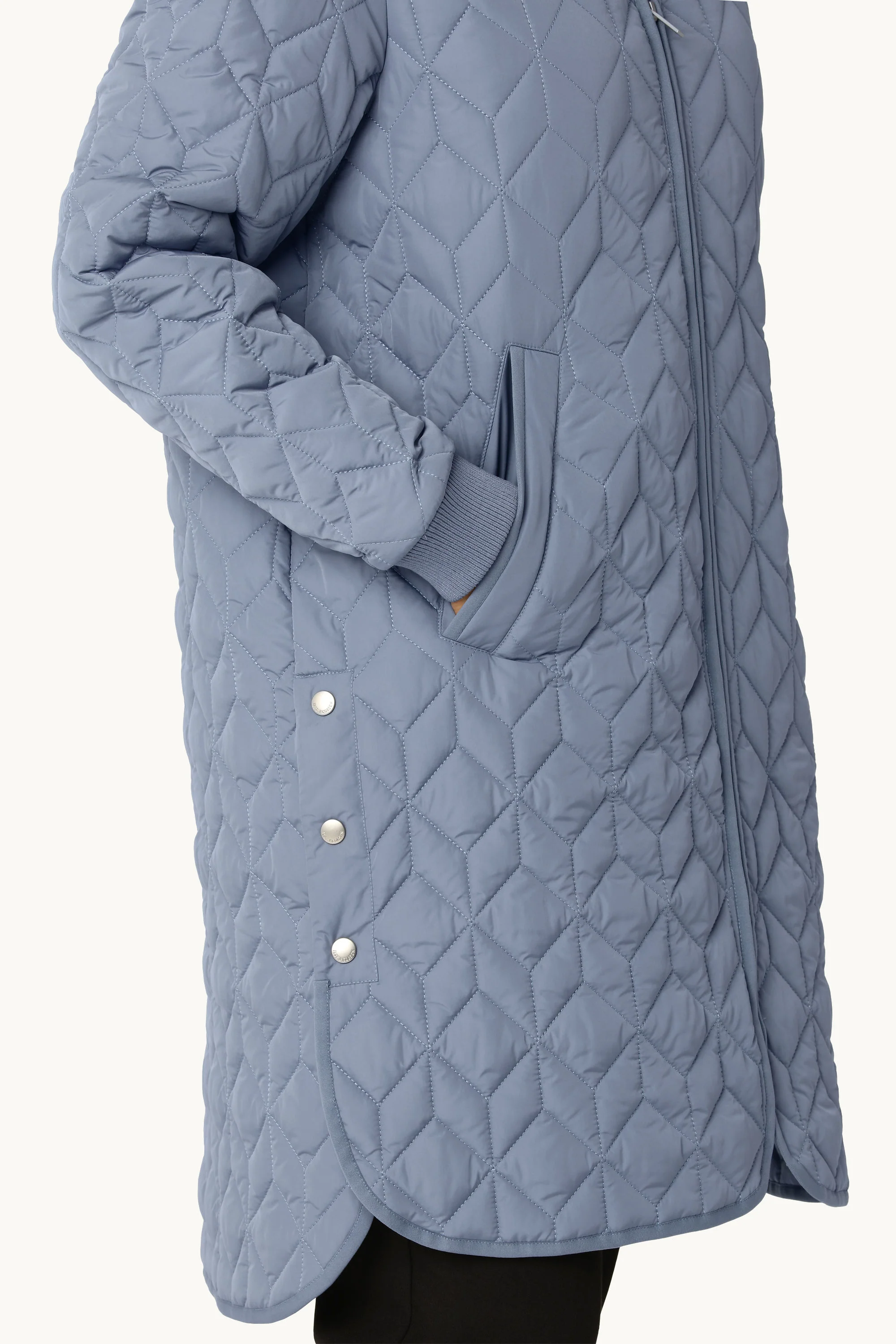 Long Padded Quilt Jacket - Grey Blue - Image 5