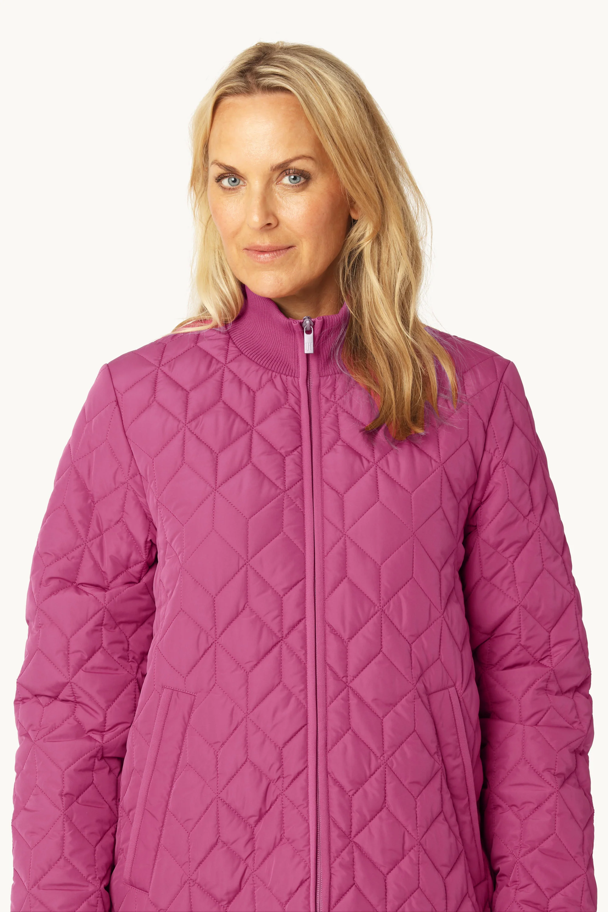 Long Padded Quilt Jacket - Magenta Haze - Image 3