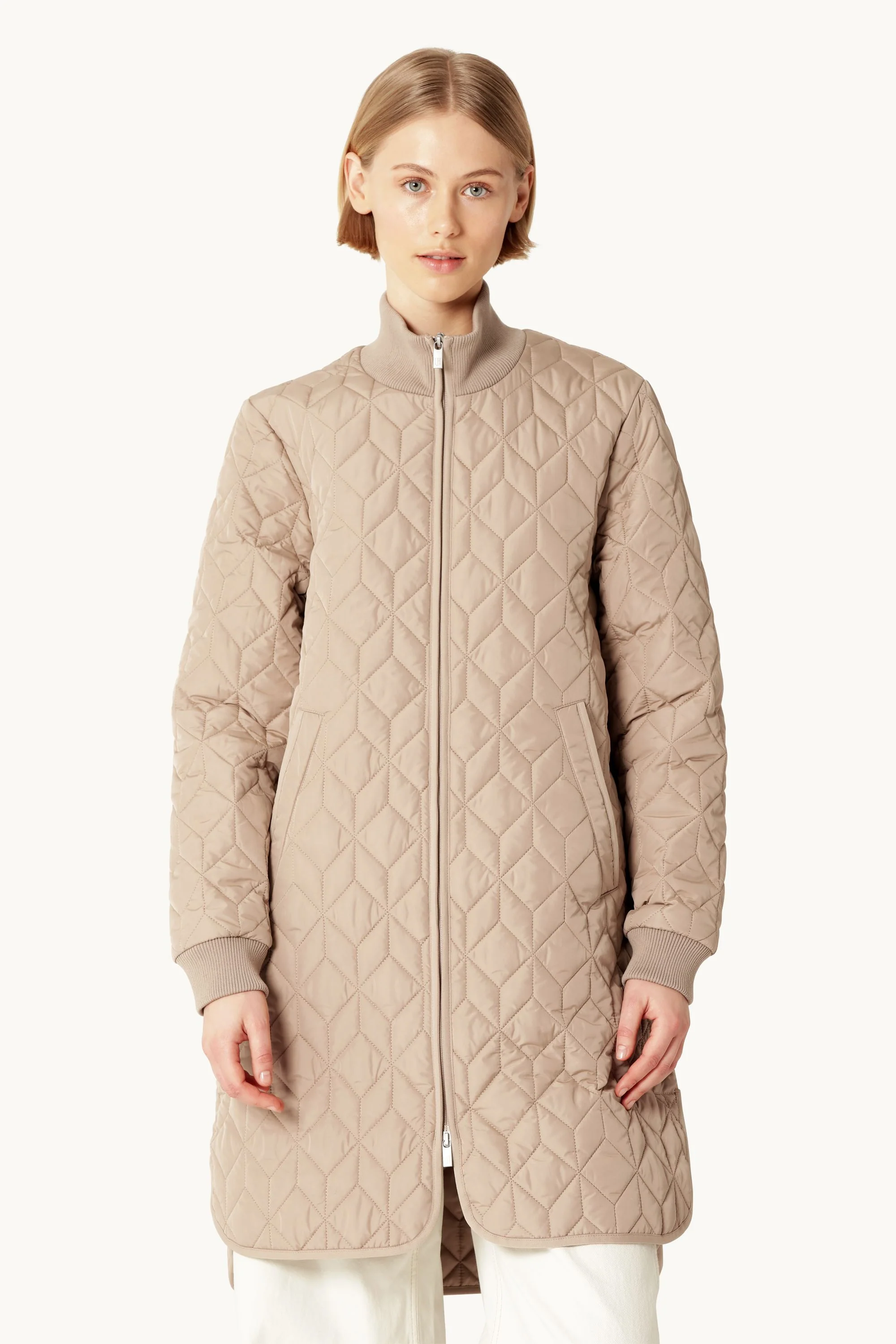 Long Padded Quilt Jacket - Wheat - Image 2