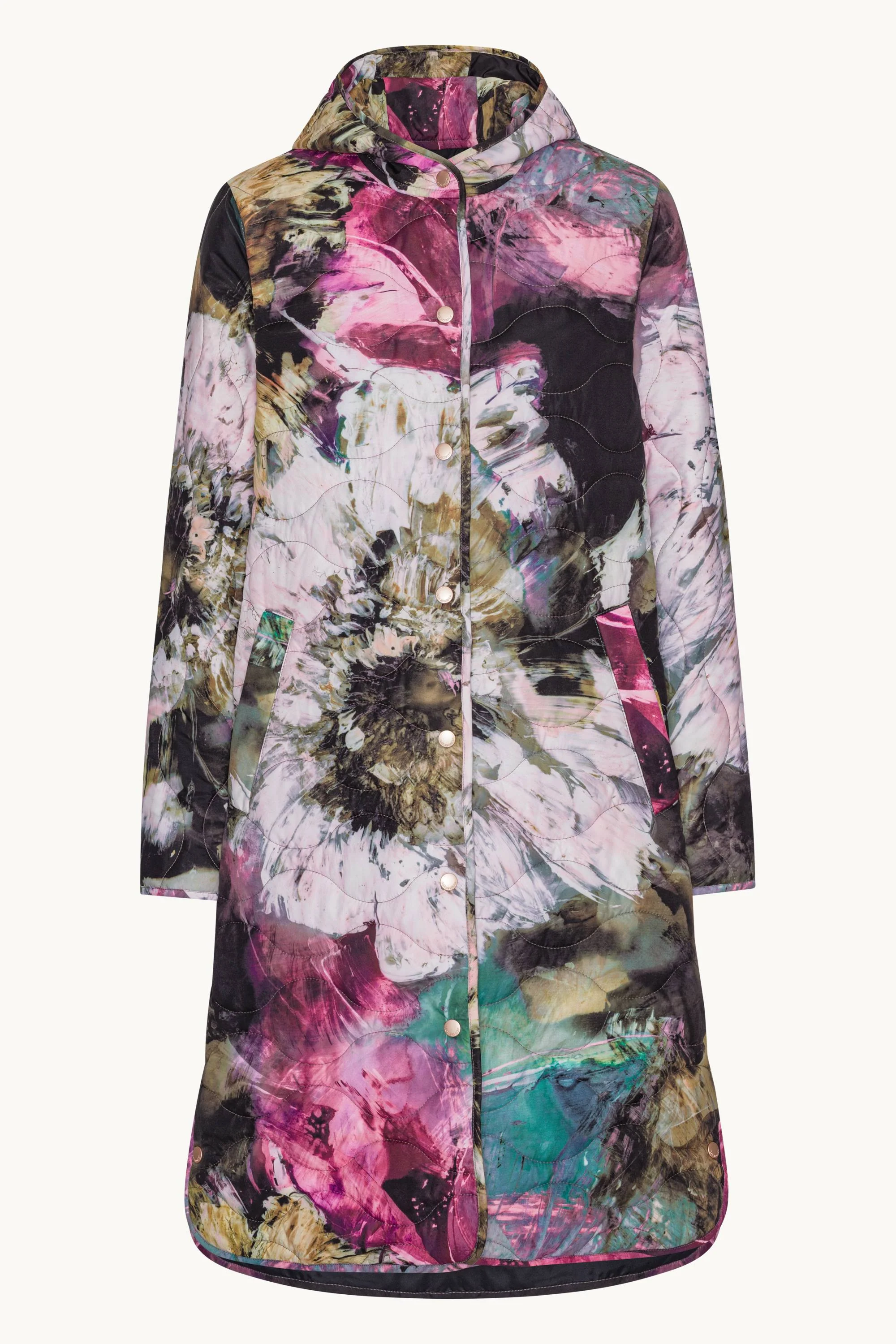 Long Quilt Coat - Artistic Flower Print - Image 12