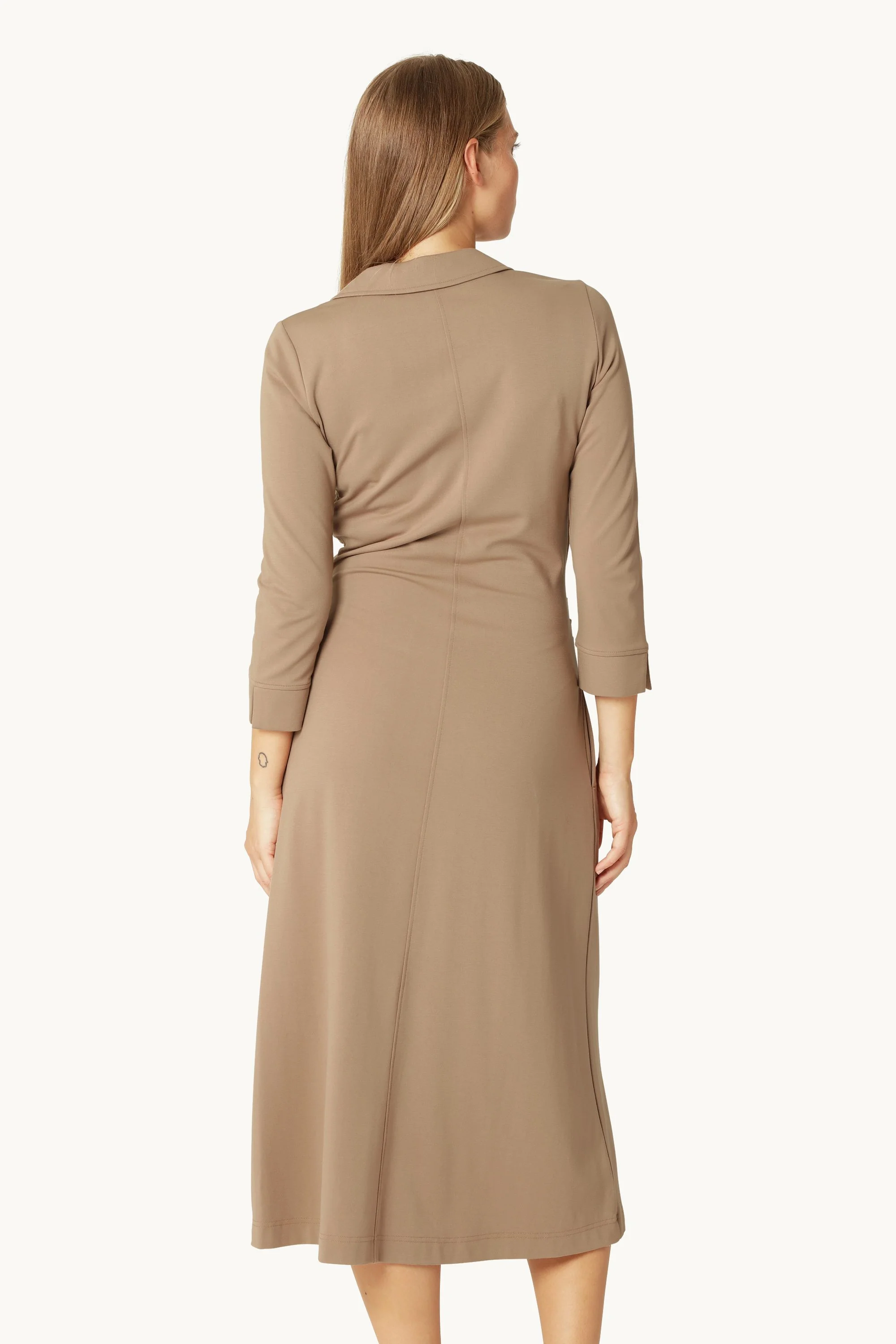 Long Sleeved Dress Pleats - Greige - Image 4