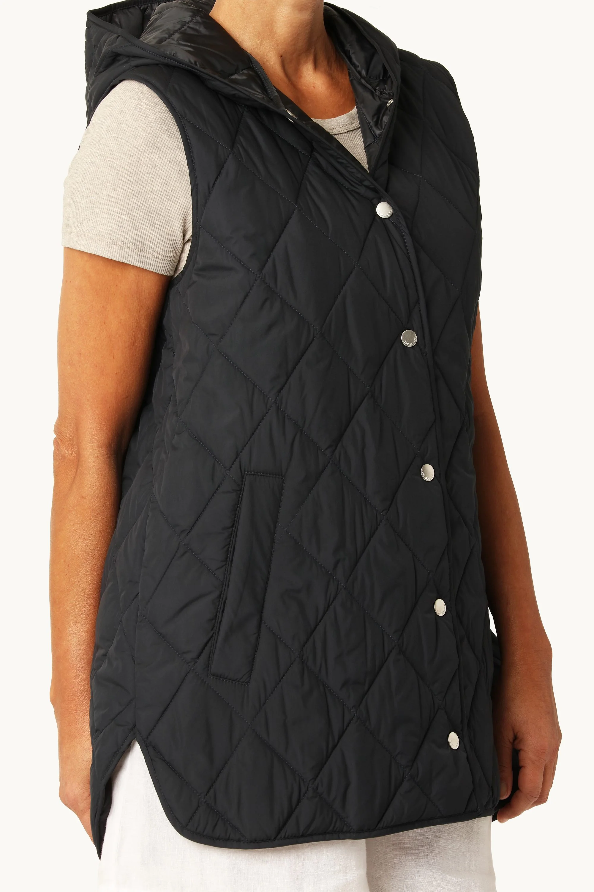 Quilted Long Vest - Dark Indigo - Image 5