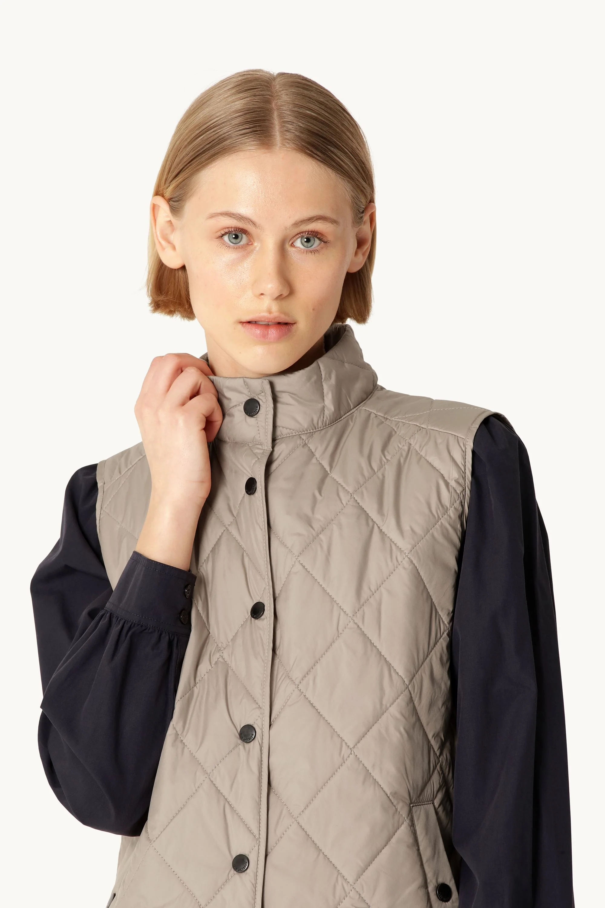 Quilted Short Vest - Greige - Image 4