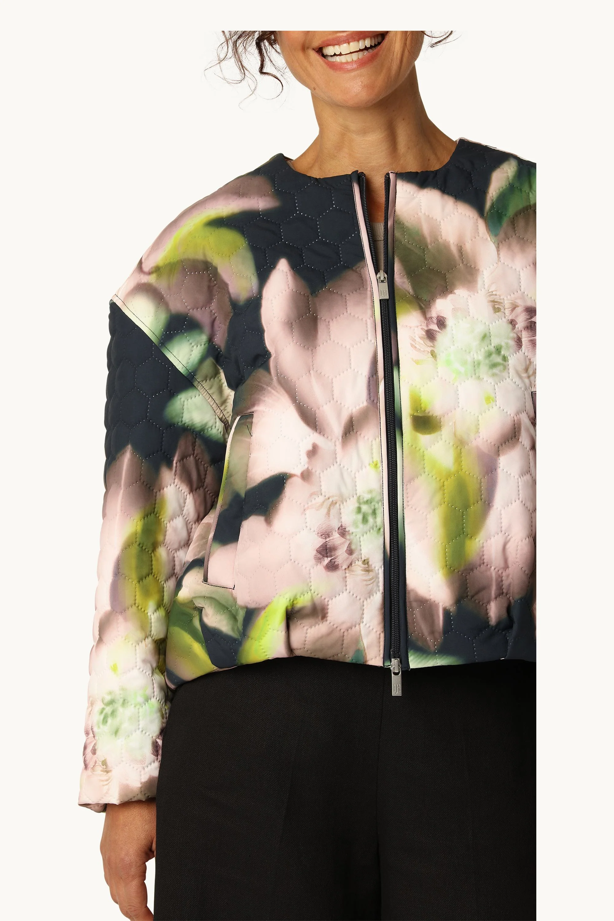 Short Quilted Jacket - Dark Photoristic Flower - Image 9